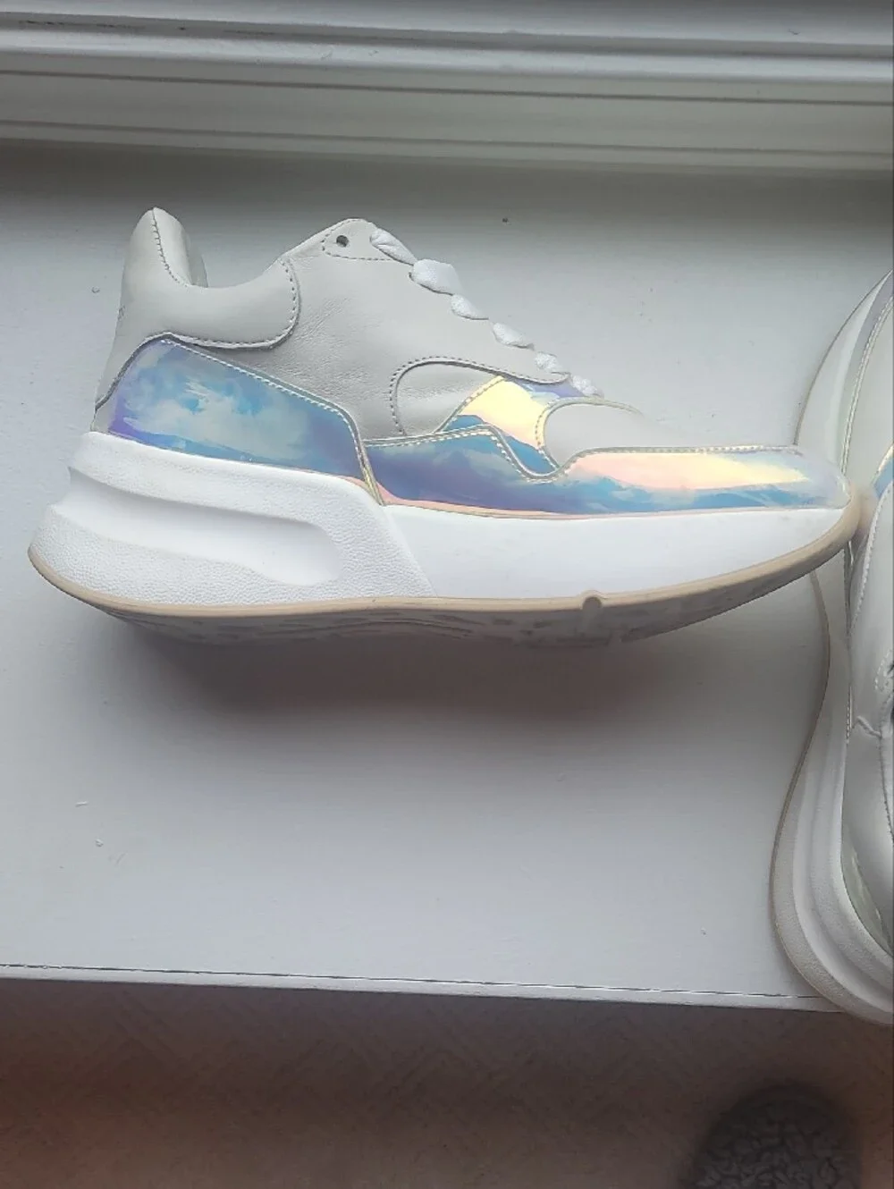 Alexander McQueen White Sneakers with Iridescent Accents